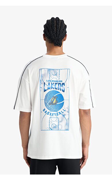 DeFacto DeFactoFit NBA Los Angeles Lakers Oversize Geniş Kalıp Bisiklet Yaka Kısa Kollu Tişört F1081AX25AUER105