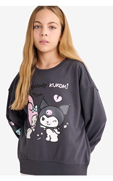 Kız Çocuk Kuromi Oversize Geniş Kalıp Bisiklet Yaka Sweatshirt