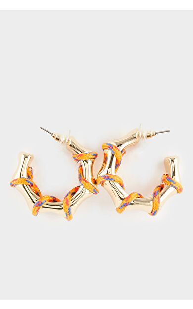 Kadın Turuncu İp Detaylı Gold Küpe