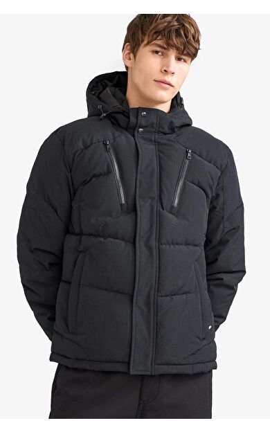 Su İtici Slim Fit Dar Kesim Kapüşonlu İçi Polarlı Fermuarlı Mont