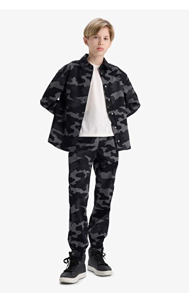 DeFacto Erkek Çocuk Jogger Fit Kamuflaj Desenli Standart Paça Gabardin Pantolon