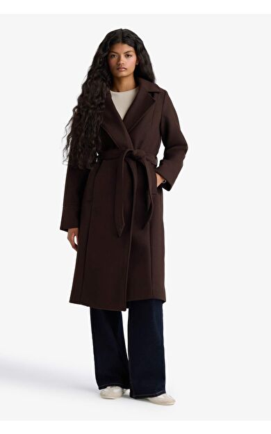 Regular Fit Kuşaklı Kaşe Kaban