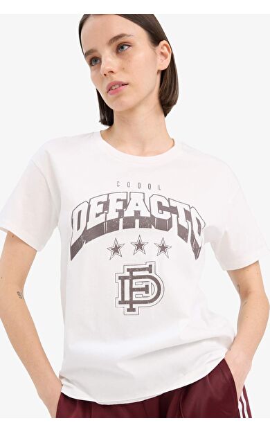 DeFacto Regular Fit Bisiklet Yaka Baskılı Kısa Kollu Tişört F1208AX25SPWT32