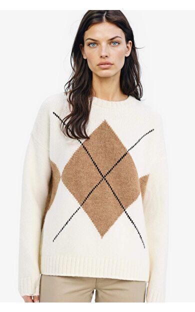 DeFacto Oversize Geniş Kalıp Baklava Dilimli Bisiklet Yaka Triko Kazak F1233AX25SPBN6