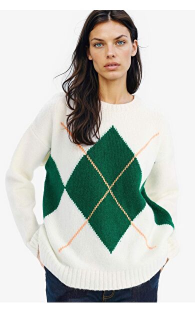 DeFacto Oversize Geniş Kalıp Baklava Dilimli Bisiklet Yaka Triko Kazak F1233AX25SPGN943