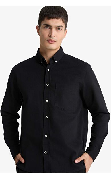 DeFacto Regular Fit Polo Yaka Gabardin Uzun Kollu Gömlek F1261AX25AUBK81