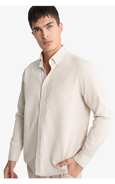 DeFacto Regular Fit Polo Yaka Gabardin Uzun Kollu Gömlek F1261AX25AUER22