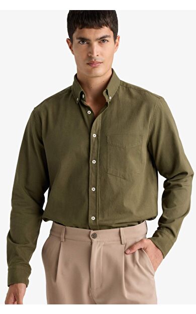 DeFacto Regular Fit Polo Yaka Gabardin Uzun Kollu Gömlek F1261AX25AUKH82