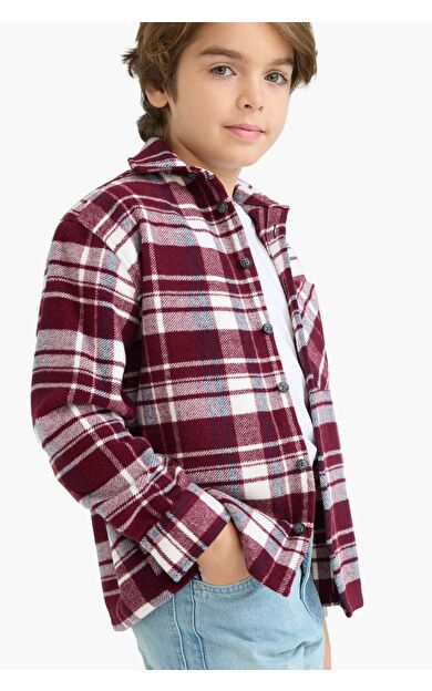 DeFacto Erkek Çocuk Oversize Geniş Kalıp Polo Yaka Flanel Uzun Kollu Gömlek