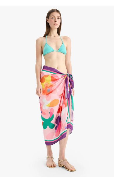 DeFacto Desenli Saten Kimono Mor
