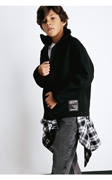 Erkek Çocuk Oversize Geniş Kalıp Dik Yaka Uzun Kollu Fermuarlı Gömlek Ceket