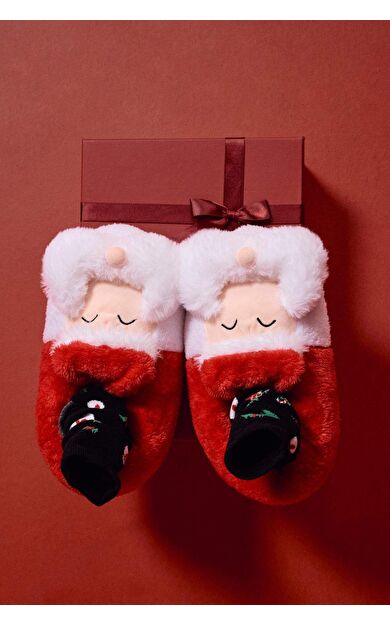 Kadın Yılbaşı Temalı Düz Taban Panduf