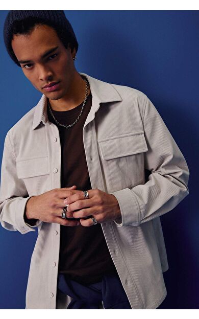 Regular Fit Fitilli Kadife Uzun Kollu Gömlek