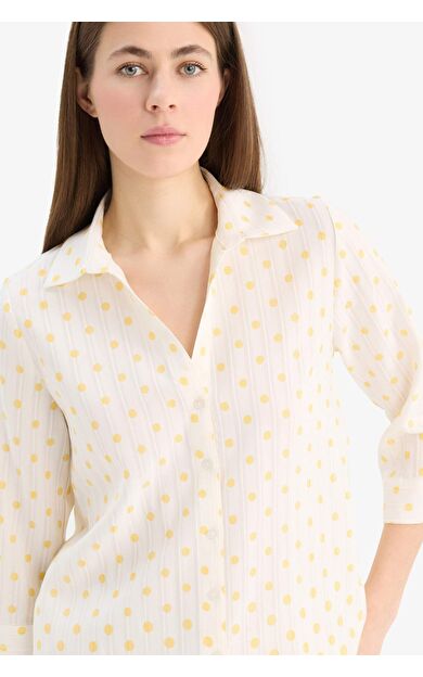 Regular Fit Gömlek Yaka Puantiye Jakarlı Uzun Kollu Gömlek