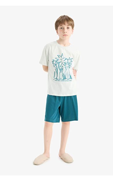 DeFacto Erkek Çocuk New Pijama Takımı Kısa Kollu Pijama Üstü Esnek Belli Pijama Altı