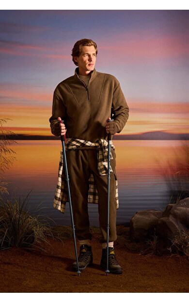 Regular Fit Beli Bağcıklı Kargo Cepli Polar Eşofman Altı