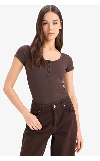 DeFacto Yuvarak Yaka Fitilli Kaşkorse Kısa Kollu Tişört