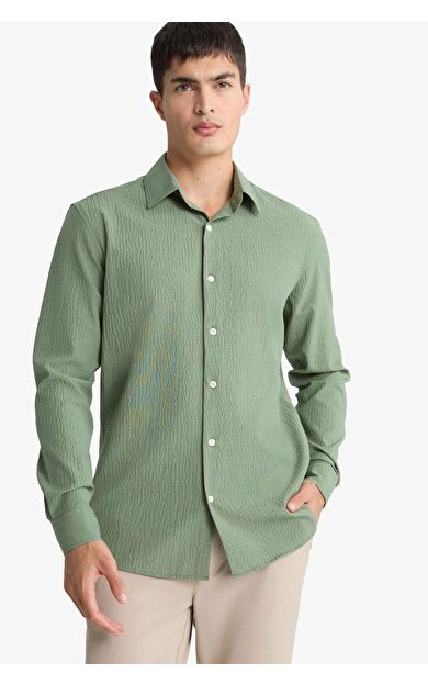 DeFacto Modern Fit Polo Yaka Krinkıl Uzun Kollu Gömlek F1767AX25AUKH440