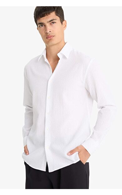 DeFacto Modern Fit Polo Yaka Krinkıl Uzun Kollu Gömlek F1767AX25AUWT34
