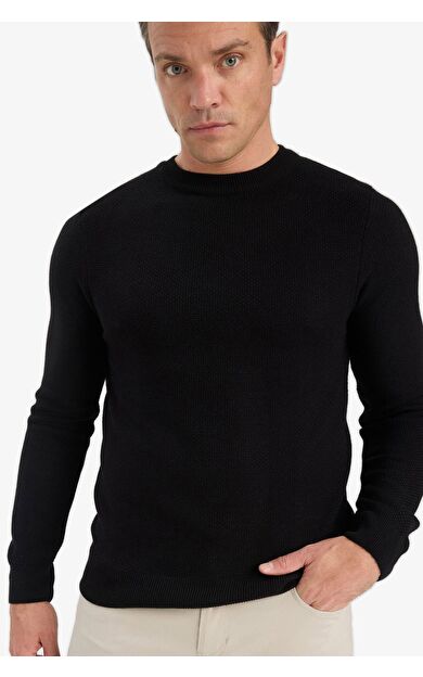 DeFacto Standart Fit Bisiklet Yaka Basic Dokulu Triko Kazak F1777AX25AUBK81
