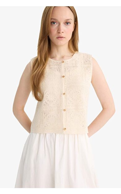 Boxy Fit Bisiklet Yaka Dantel Yelek