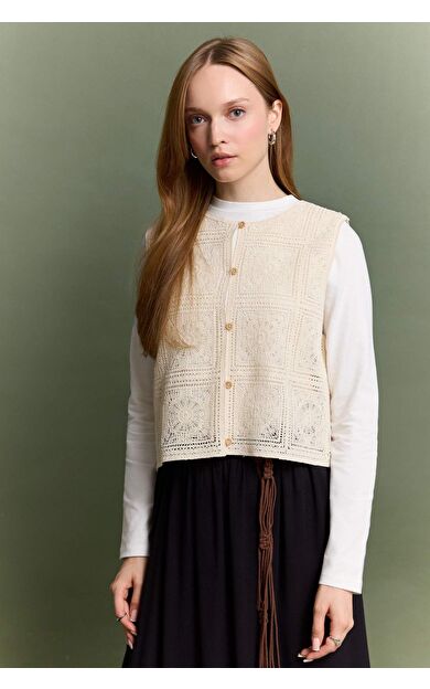 DeFacto Boxy Fit Bisiklet Yaka Dantel Blazer Yelek