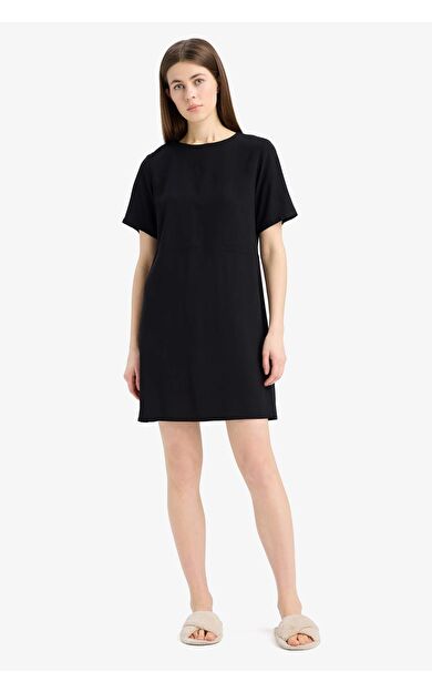 Bisiklet Yaka Basic Düz Kısa Kollu Mini Elbise