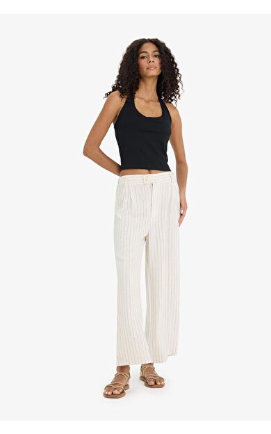 DeFacto Culotte Yüksek Bel Geniş Paça Pensli Keten Karışımlı Pantolon