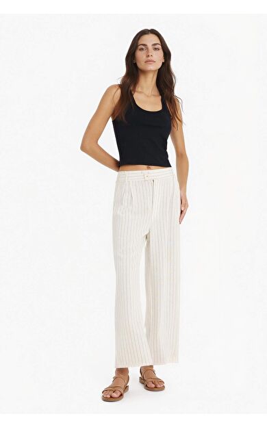 DeFacto Culotte Yüksek Bel Geniş Paça Pensli Keten Karışımlı Pantolon