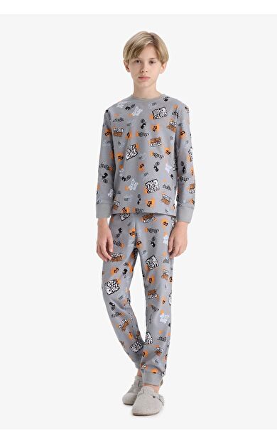 DeFacto Erkek Çocuk Pijama Takımı Desenli Uzun Kollu Üst Uzun Alt
