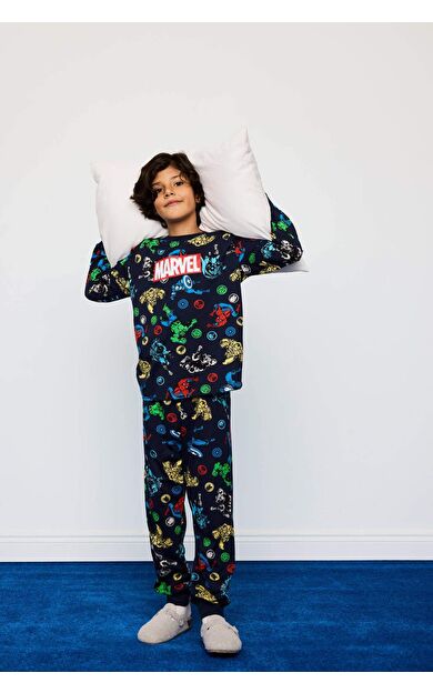 DeFacto Erkek Çocuk Marvel Comics Pijama Takımı Uzun Kollu Üst Uzun Alt