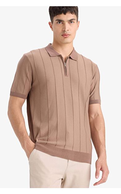 DeFacto Standart Fit Yarım Fermuarlı Triko Kısa Kollu Polo Tişört F1945AX25SMBN320