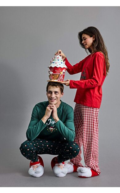 Erkek Yılbaşı Temalı Düz Taban Panduf