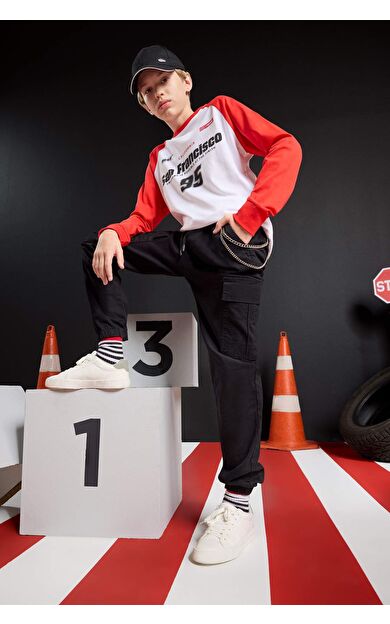 DeFacto Erkek Çocuk Regular Fit Bisiklet Yaka Baskılı Uzun Kollu Tişört