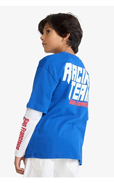 Erkek Çocuk Oversize Geniş Kalıp Bisiklet Yaka Baskılı Uzun Kollu Tişört F1962A825AUBE169