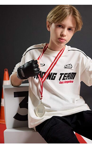 DeFacto Erkek Çocuk Bisiklet Yaka Baskılı Sweatshirt F1963A825AUWT32