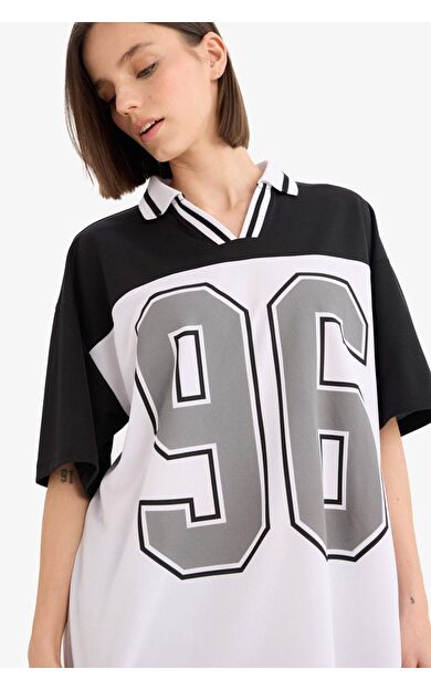 Coool Oversize Geniş Kalıp Polo Yaka Baskılı Kısa Kollu Tişört F1968AX25SMWT34