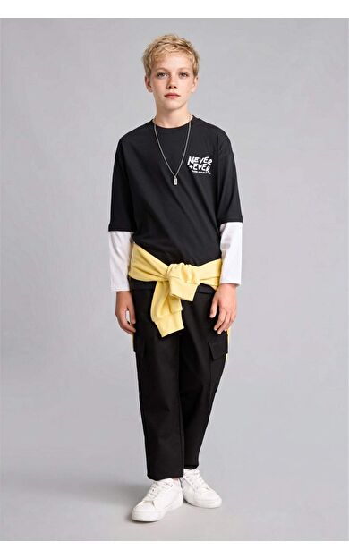 DeFacto Kargo Jogger Paça Gabardin Siyah Pantolon Erkek Çocuk