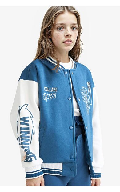 DeFacto Kız Çocuk Kolej Yaka Baskılı Kalın Bomber Hırka