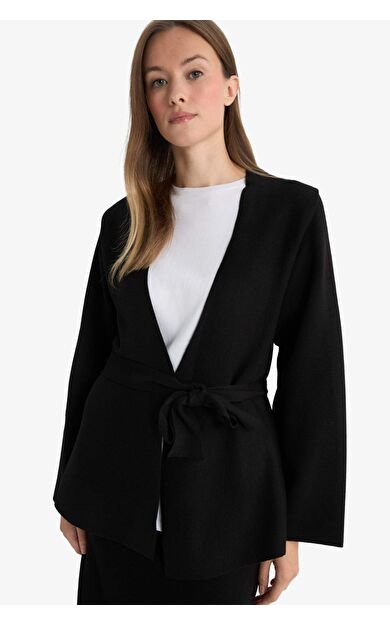 Fitted V Yaka Bağlamalı Triko Hırka