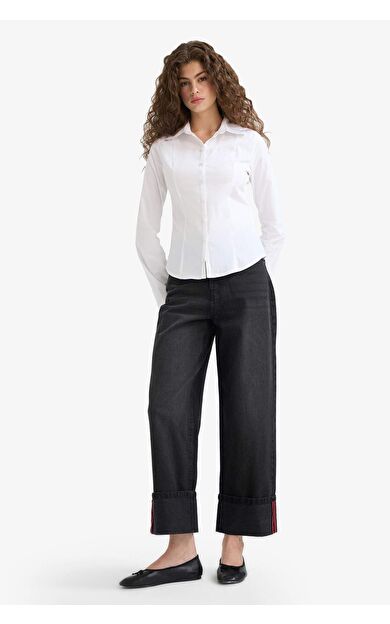 Relax Fit Yüksek Bel Düz Paça Uzun Jean Pantolon