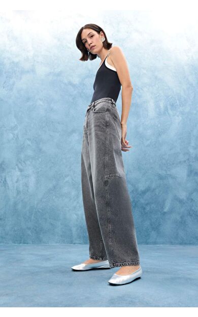 DeFacto Baggy Fit Yüksek Bel Düz Paça Uzun Jean Pantolon