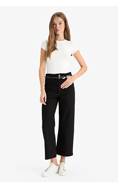 DeFacto Culotte Yüksek Bel Düz Paça Jean Pantolon