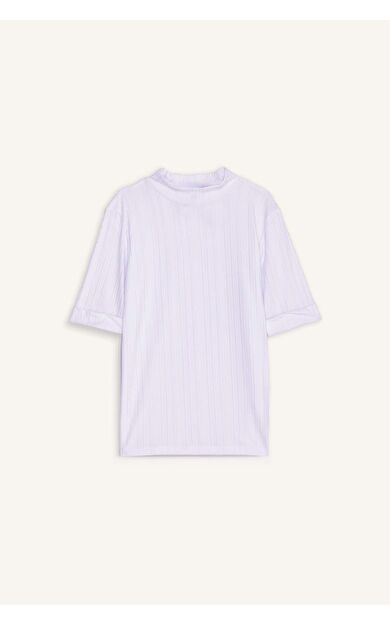 Regular Fit Yarım Balıkçı Yaka Fitilli Kaşkorse Kısa Kollu Tişört