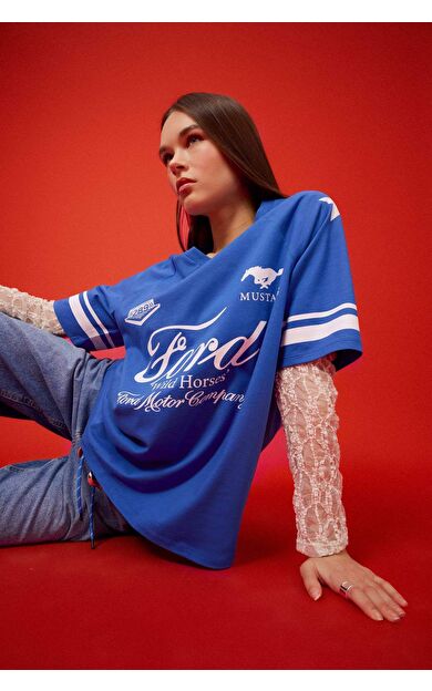 Coool Ford Motor Company Oversize Geniş Kalıp Baskılı Kısa Kollu Tişört F2046AX25SMBE165