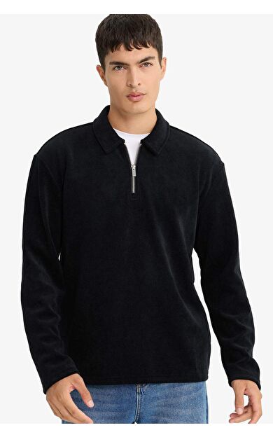 DeFacto Regular Fit Polo Yaka Sweatshirt F2074AX25WNBK81