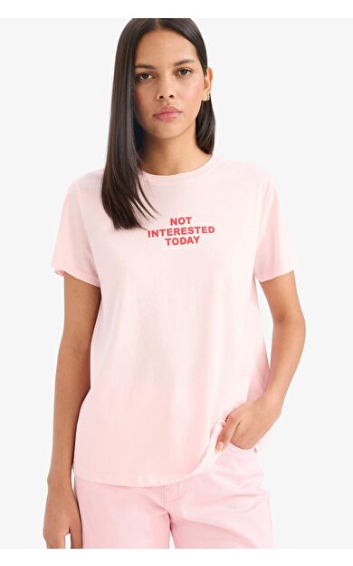 DeFacto Relax Fit Bisiklet Yaka Slogan Baskılı Penye Kısa Kollu Tişört F2092AX25SMPN645