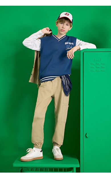 DeFacto Erkek Çocuk Kargo Jogger Paça Gabardin Okul Pantolonu