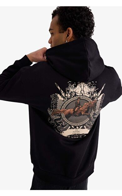 Boxy Fit Kapüşonlu Baskılı Sweatshirt
