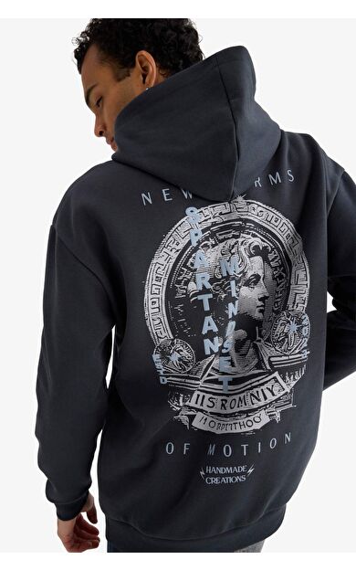 Boxy Fit Kapüşonlu Baskılı Sweatshirt